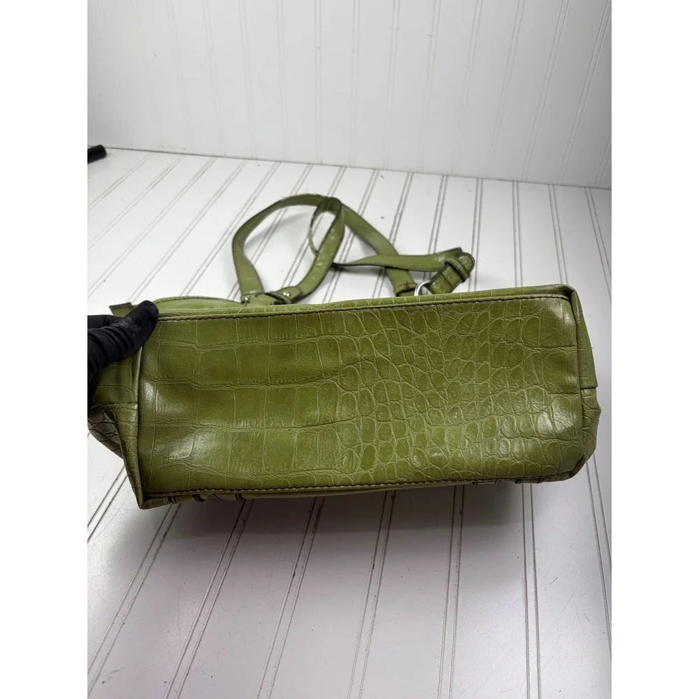 Nine & Co Vintage Y2K Green Faux Croc Leather Shoulder Bag Tote Purse